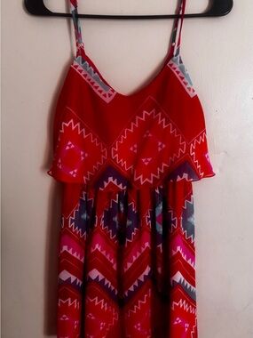 Deb Girls Red Aztec-Print Spaghetti Strap Dress